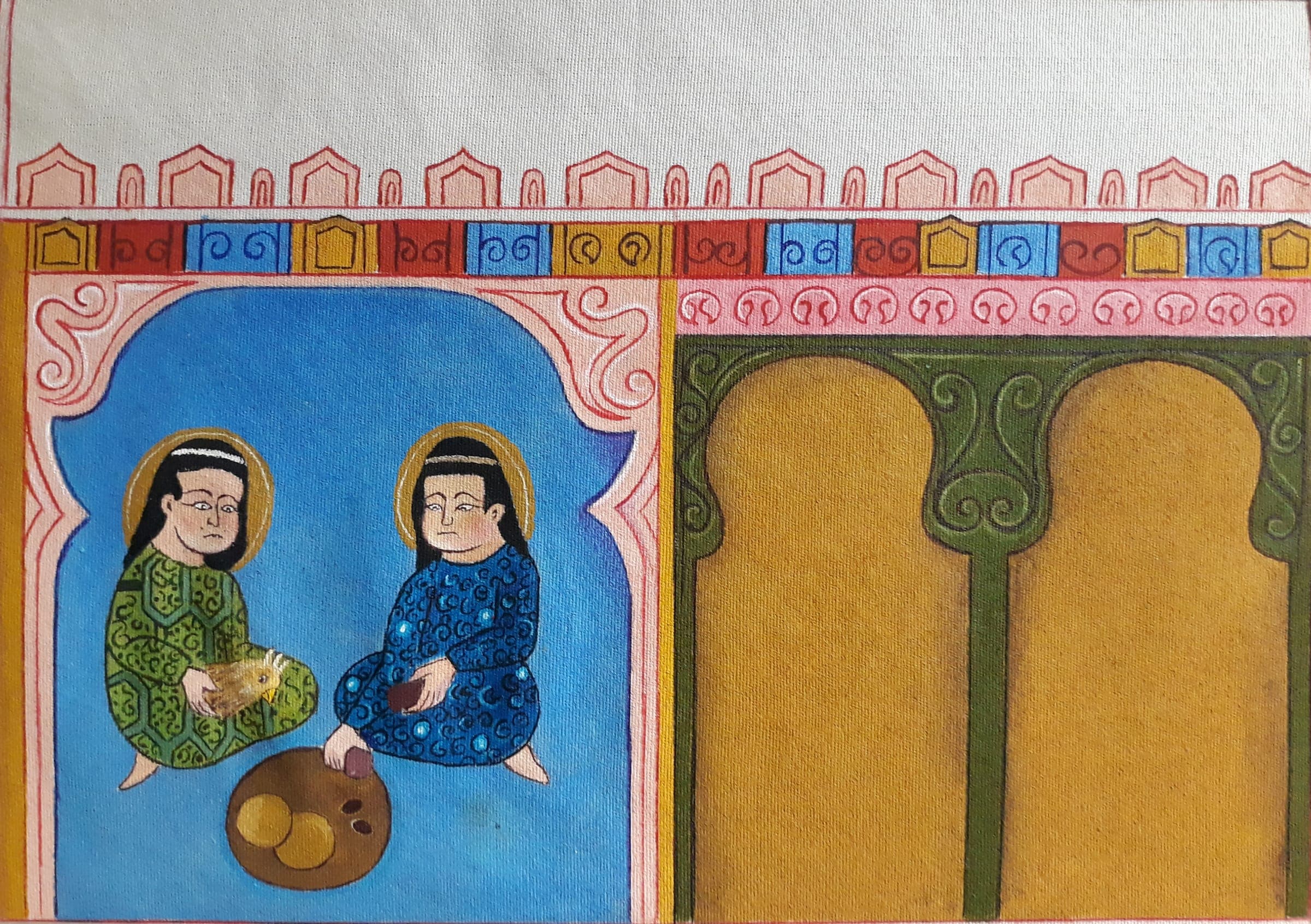 The Bird of Fortune, birds and a pomegranate tree